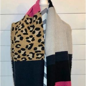 NEW Juicy Couture Scarf Wrap blanket 74”x27” animal print pink grey black blue